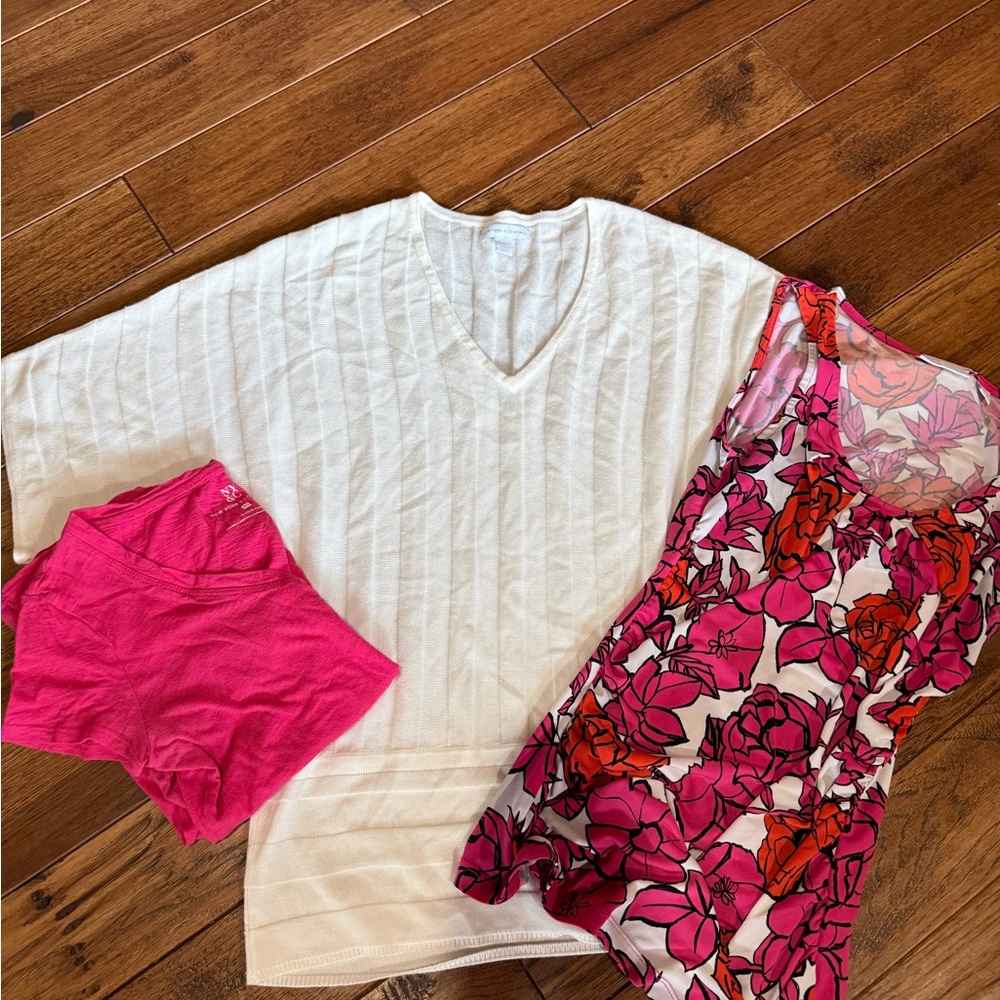 New York & Company Pink and Orange Floral Top